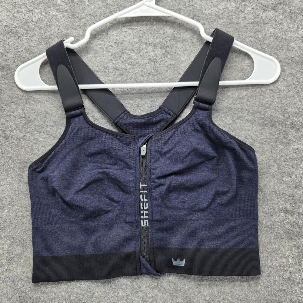 SHEFIT Sports Bra Womens 1Luxe Blue Racerback Zip Front Molded High Support